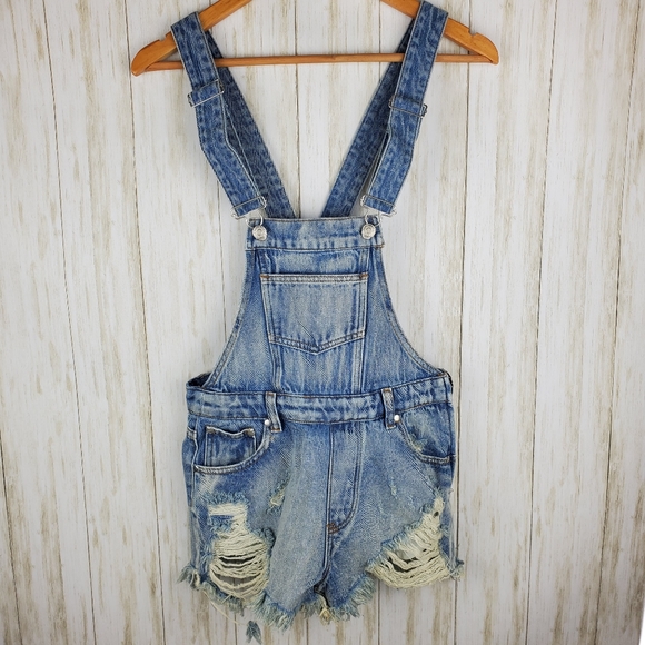 Signature8 Denim - Signature 8 distressed jean short overall bibs NEW